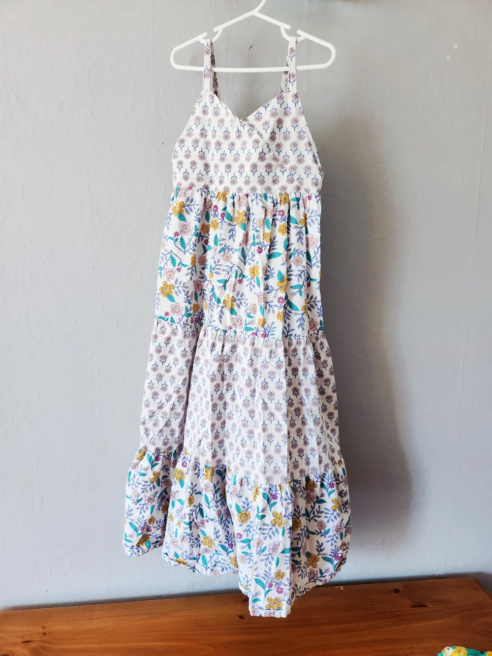 Carter's 12y White Floral Tiered Sundress with Yellow and Teal Accents
